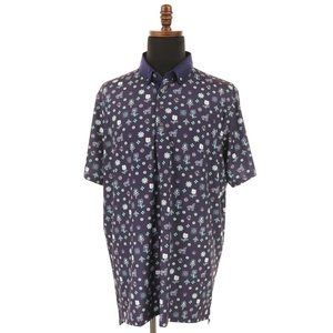 Greyson Polo Men's XL Blue Geometric Floral Wolf Print Golf Performance Stretch